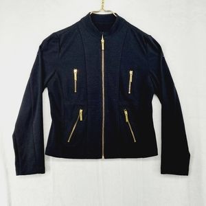 Michael Kors Black with Gold Zippers Long Sleeve Rayon Blend Jacket P1429